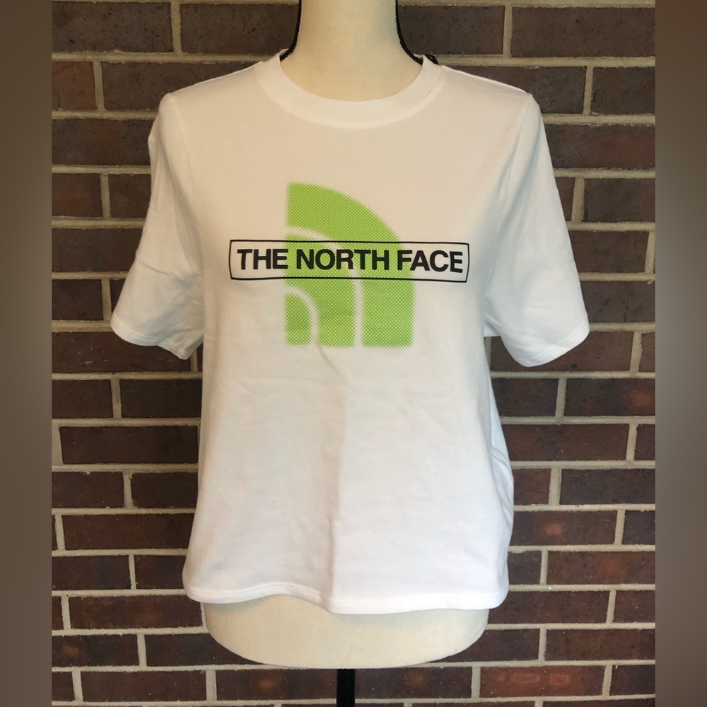 NWT The North Face Coordinates Cropped T-shirt white bright green logo Sz XXL